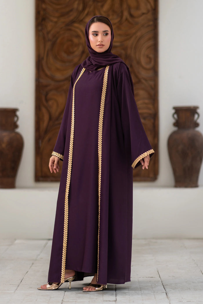Deep Plum Embroidered Abaya