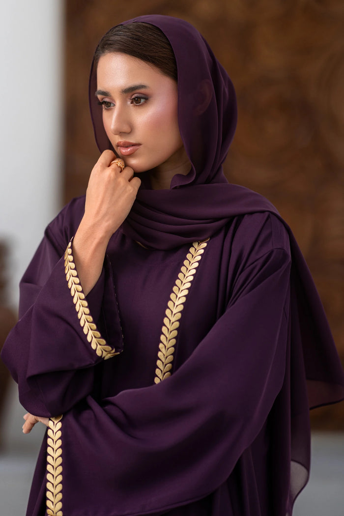 Deep Plum Embroidered Abaya